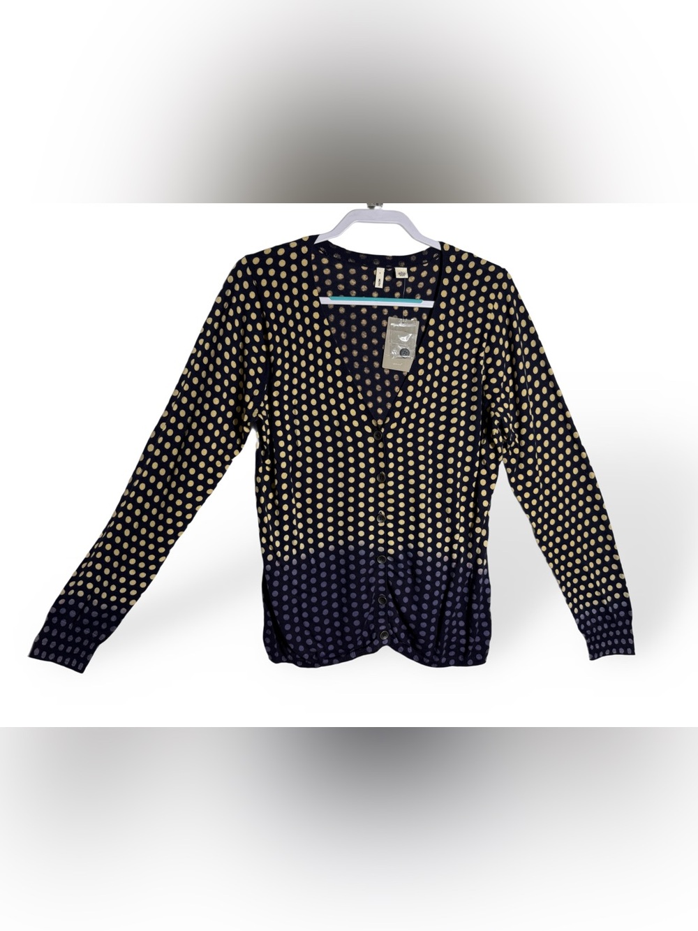 Moth for Apothecarie Polka Dot V-Neck Button Cardigan - Navy/Gold - Women